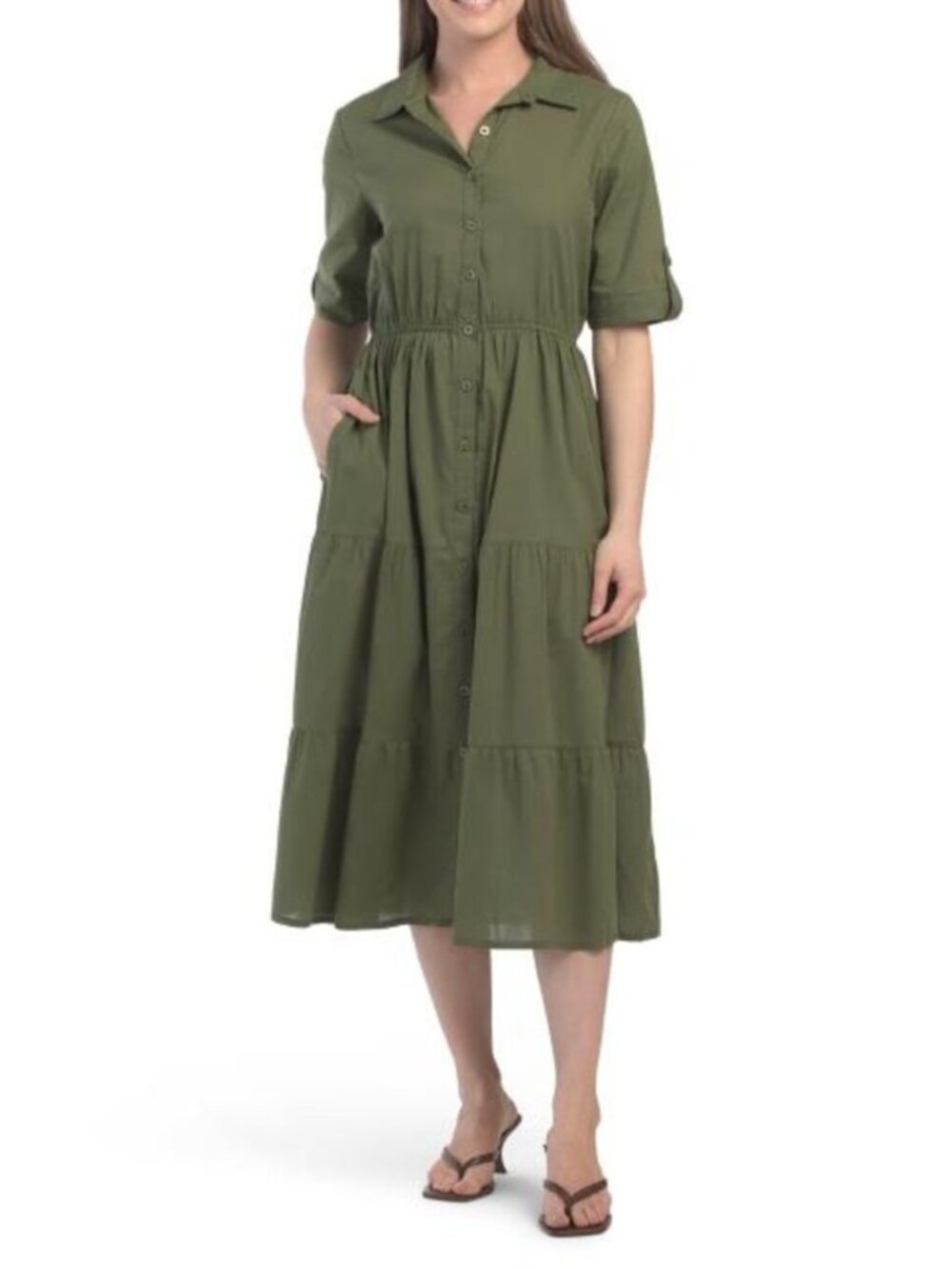 KAKTUS Roll Tab Sleeve Shirt Dress